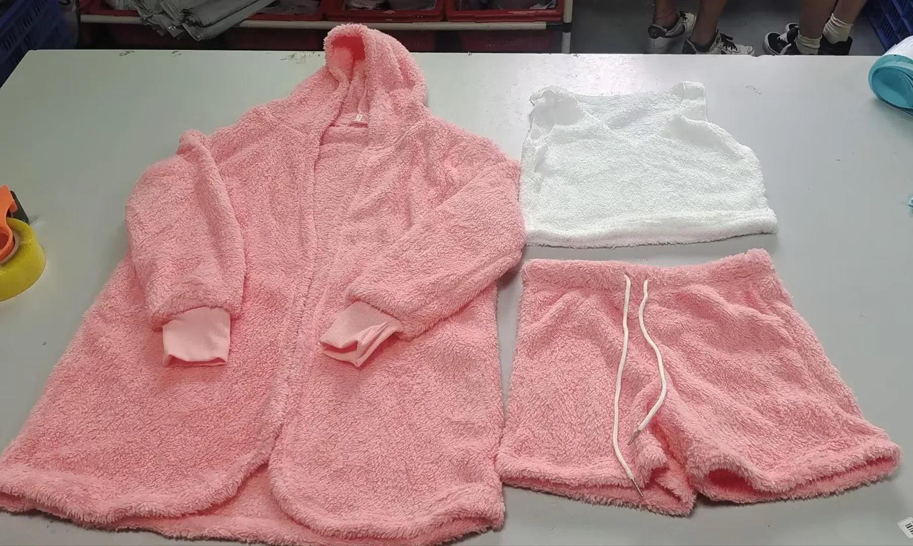 3pcs Women’s Pajama Set – Crop Top & Drawstring Shorts Loungewear - Dazzling Beauty Solution