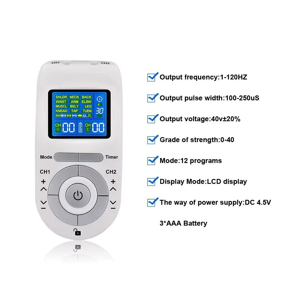 12-Mode TENS & EMS Muscle Stimulator – Dual Channel - Dazzling Beauty Solution
