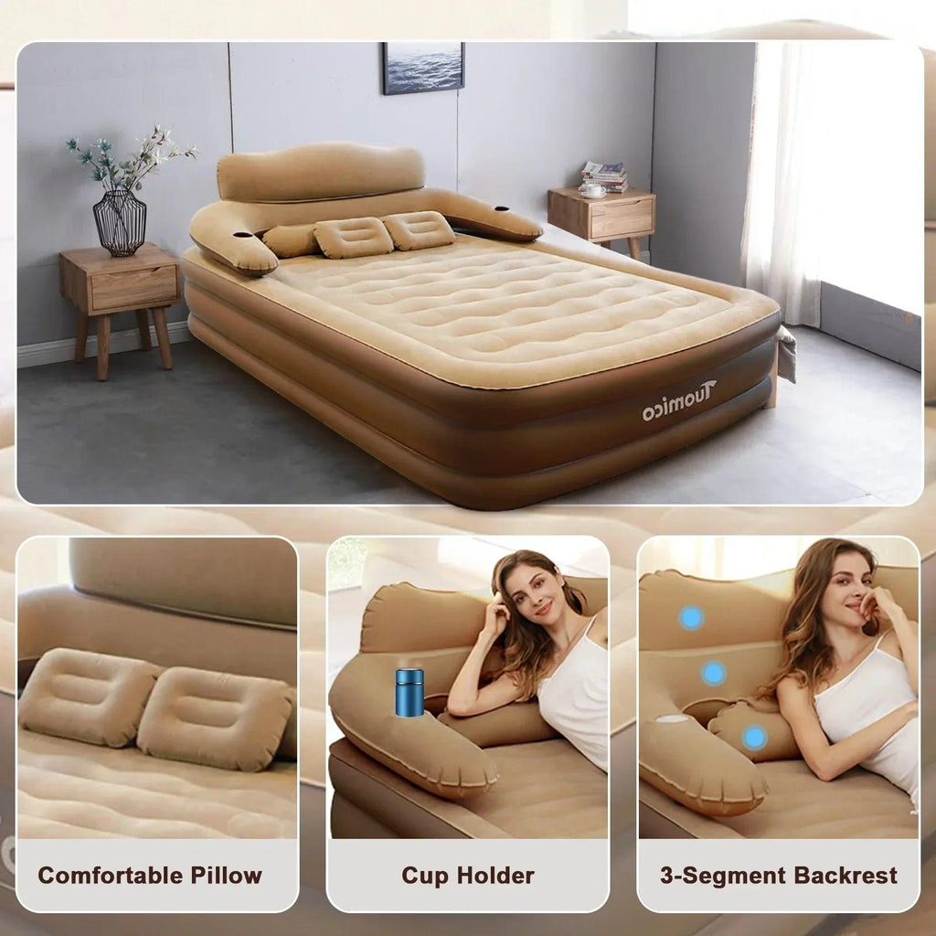 18In Queen Air Mattress with Headboard, Inflatable Mattress Airbed for Camping - Dazzling Beauty Solution