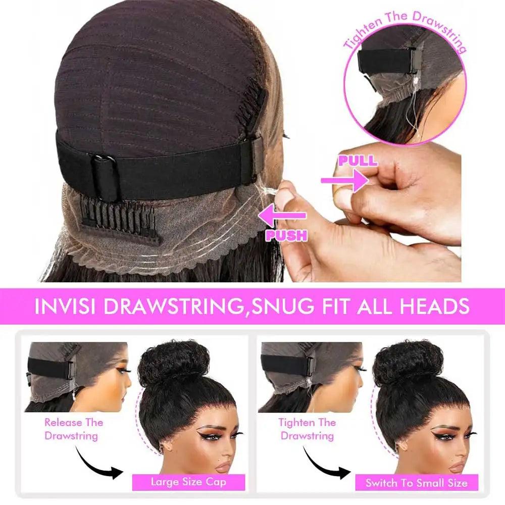 360 Lace Glueless Wig - Kinky Straight Human Hair with Invisible Strap
