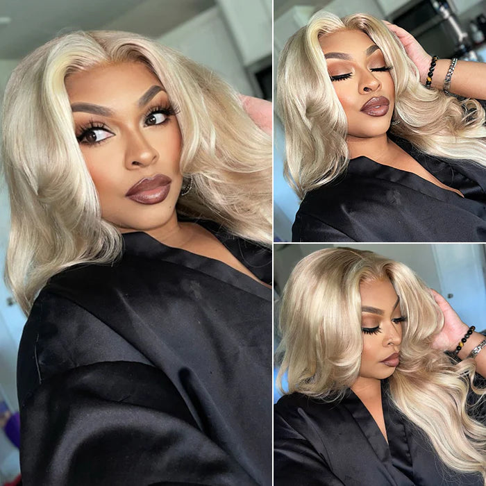 Blonde Highlight Curtain Bangs Body Wave Wigs Lace Frontal Layered Human Hair Wigs
