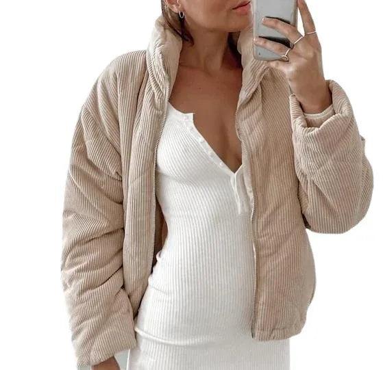 Women's Wadded Stand Collar Long Sleeve Corduroy Zipper Jacket - Dazzling Beauty Solution