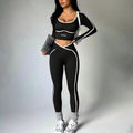 Color-Contrasting Yoga Set – Long Sleeve V-Waist Hip-Slimming Pants