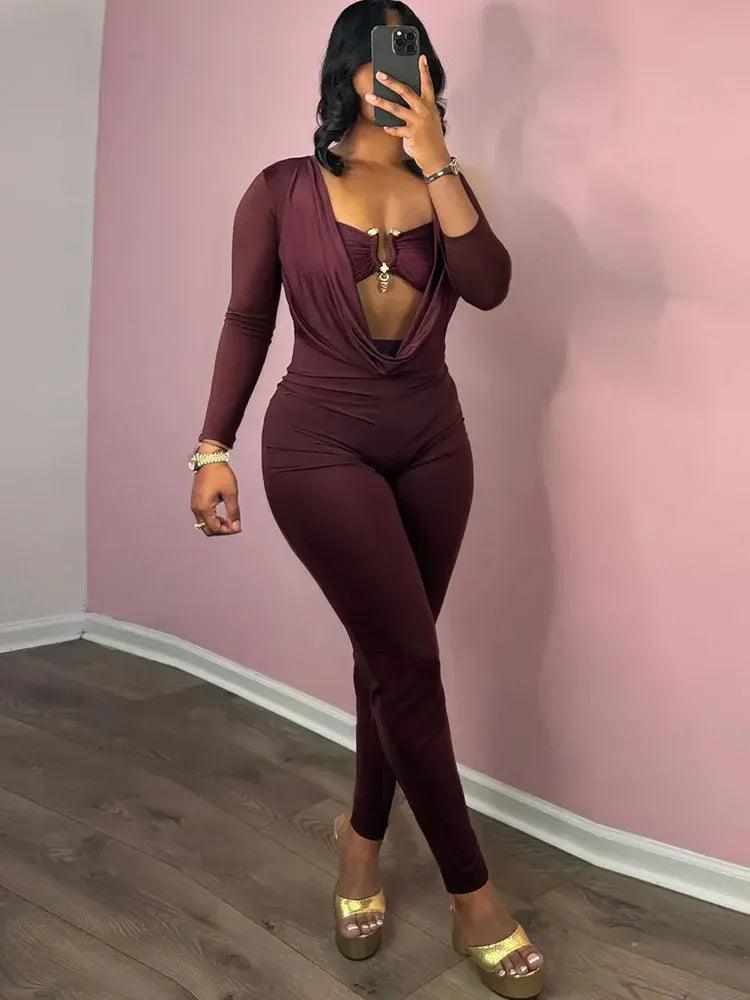 Sisterlinda Slim Sexy Neck Jumpsuit for Women - Dazzling Beauty Solution
