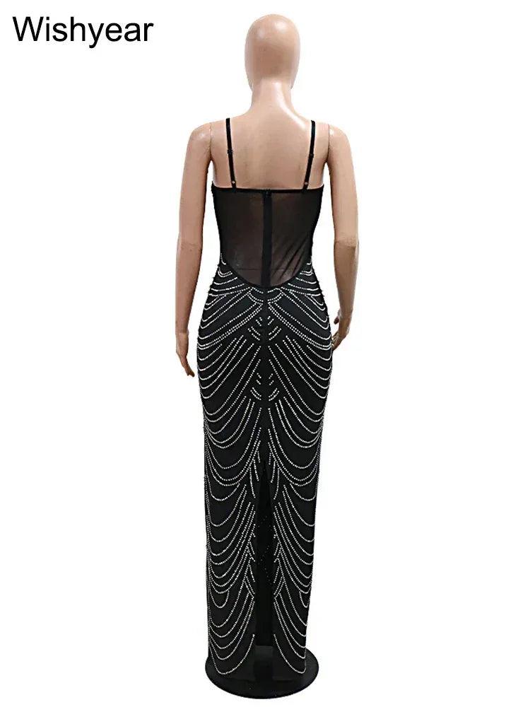 Rhinestone & Pearl Formal Evening Gown – Brown & Black - Dazzling Beauty Solution