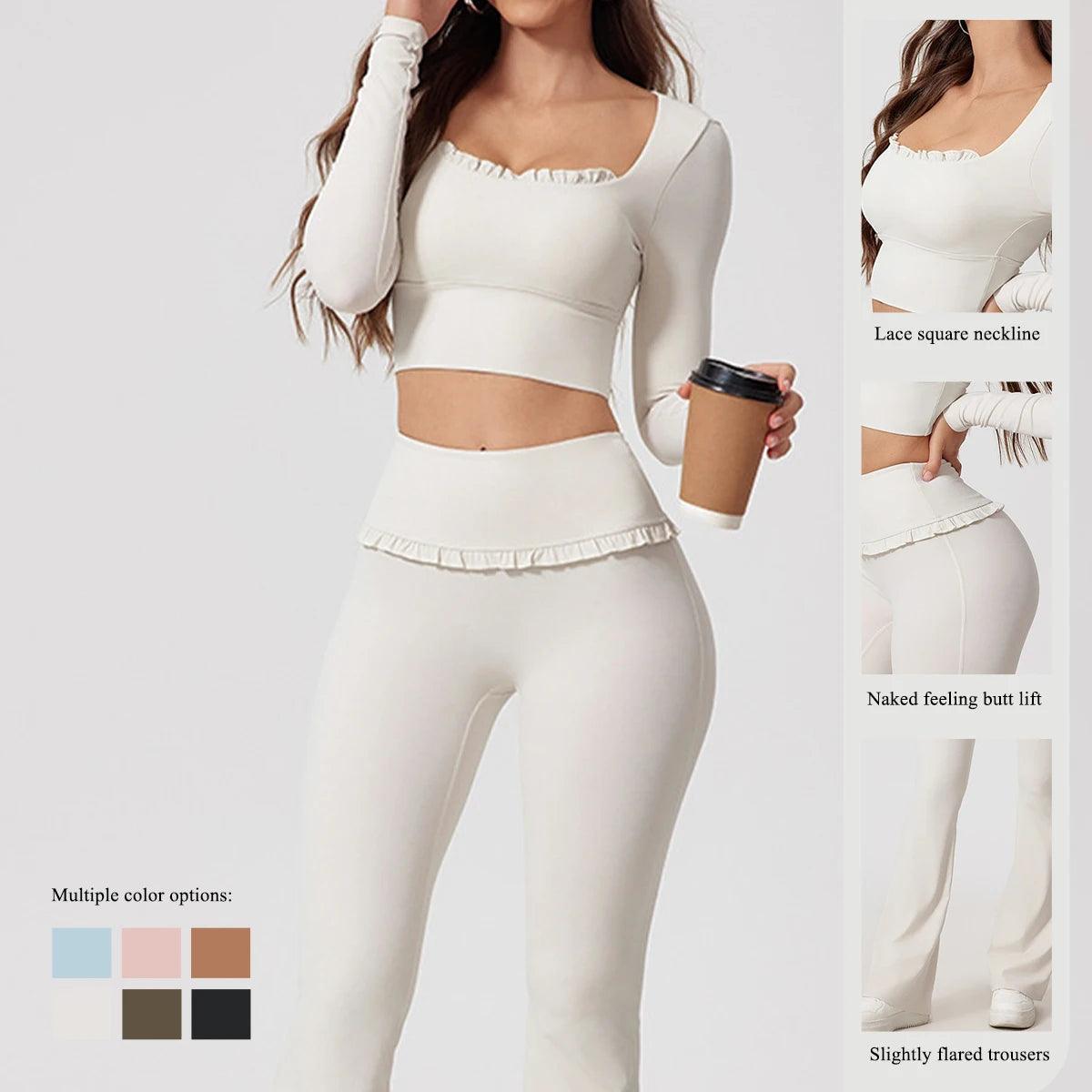 Women's 2-Piece Gym & Yoga Set | Quick-Dry Long Sleeve Top + Leggings | 6 Colors | S–XL