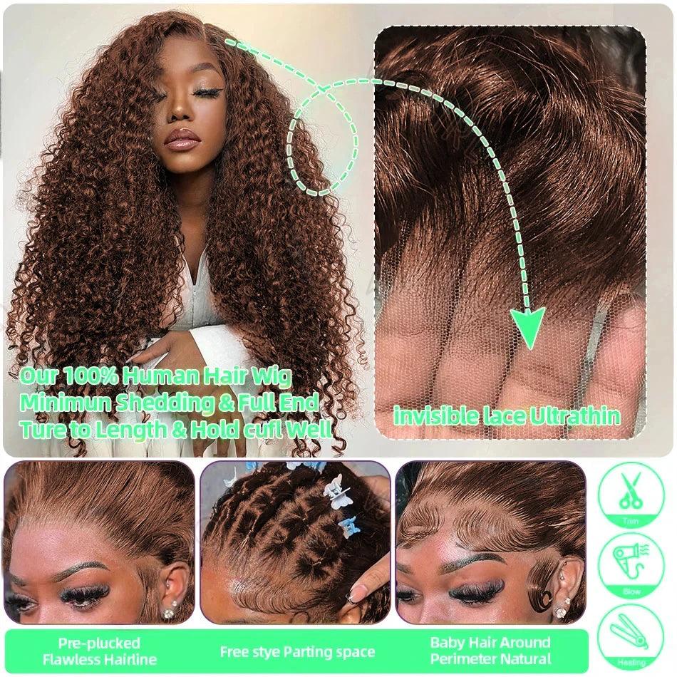 Chocolate Brown Deep Wave HD Lace Front Wig | #4 Colored Human Hair | 13x4 & 13x6 | 22"-40"