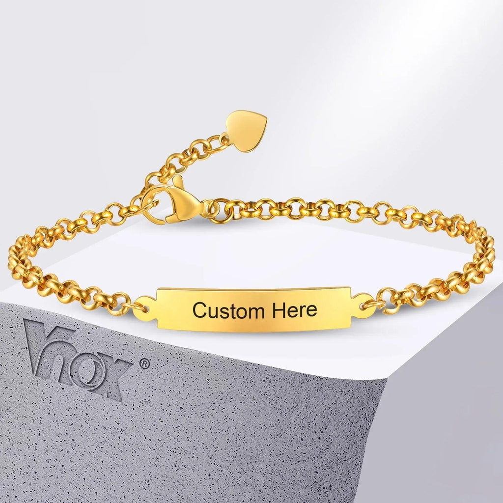 Personalized Engraved Name & Date Bracelet – Adjustable Stainless Steel Rolo Chain (Copy) - Dazzling Beauty Solution
