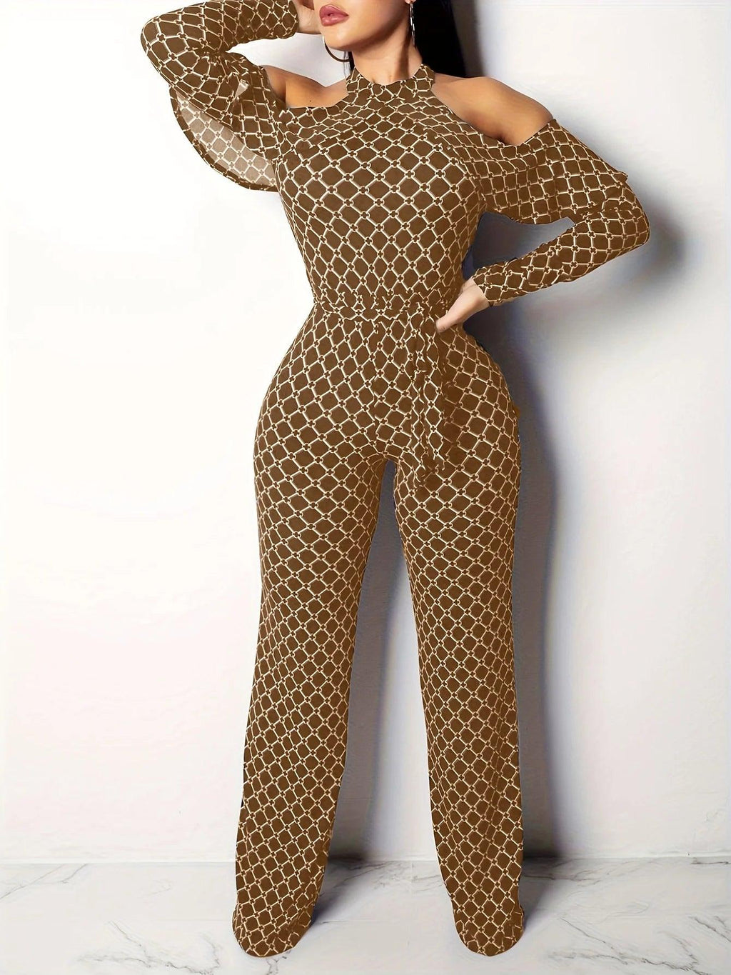 Women's Plaid Off-Shoulder Jumpsuit - Belted Wide Leg Romper
