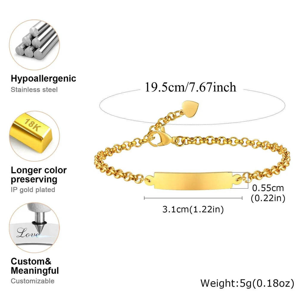 Personalized Engraved Name & Date Bracelet – Adjustable Stainless Steel Rolo Chain (Copy) - Dazzling Beauty Solution