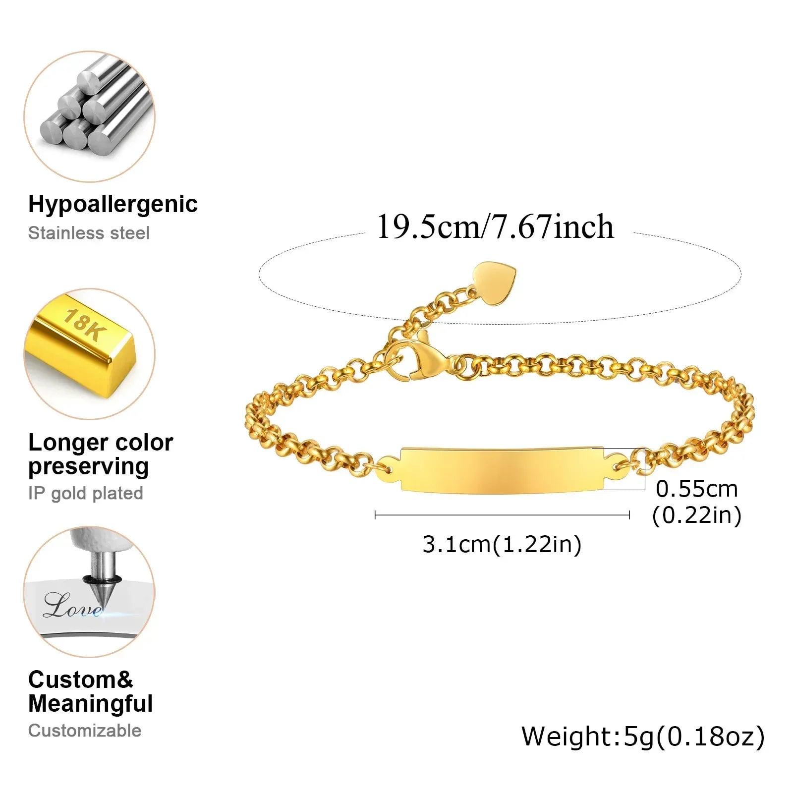 Personalized Engraved Name & Date Bracelet – Adjustable Stainless Steel Rolo Chain (Copy) - Dazzling Beauty Solution