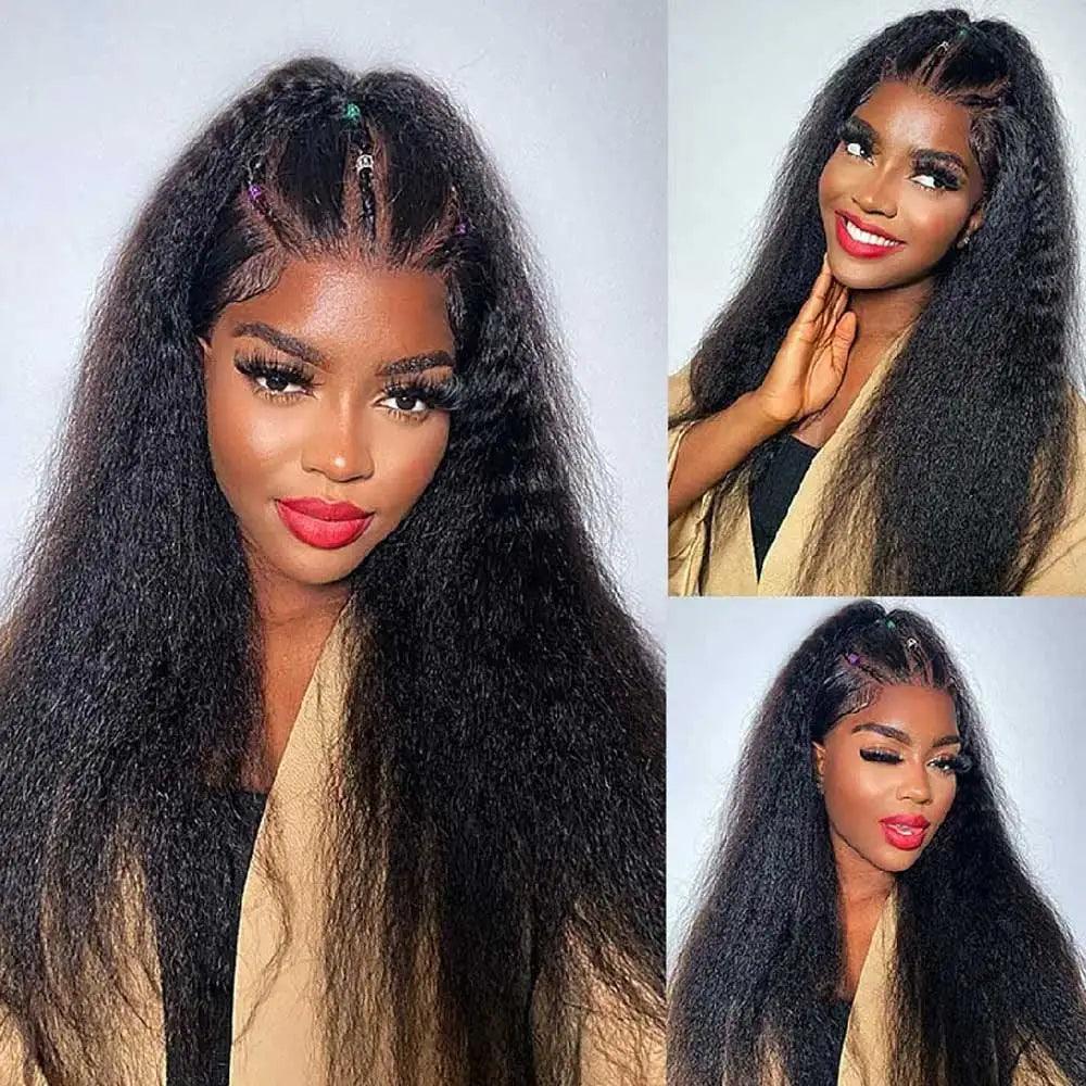 360 Lace Glueless Wig - Kinky Straight Human Hair with Invisible Strap