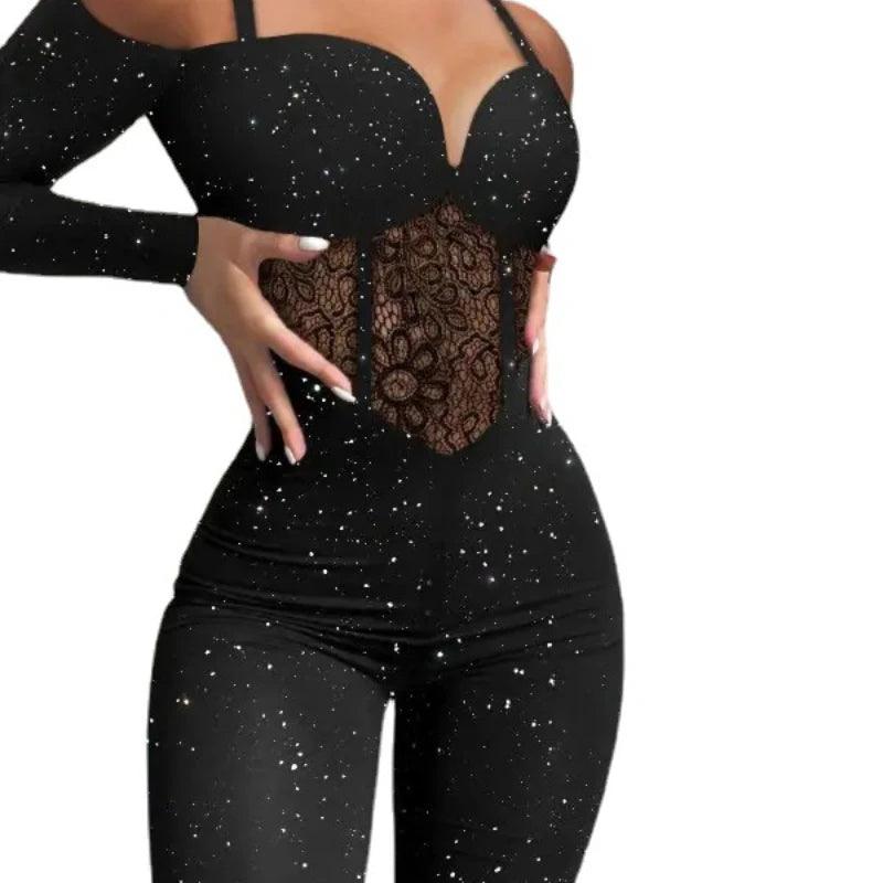 Women's Lace Bodycon Jumpsuit - Sexy Hollow Out One-Piece