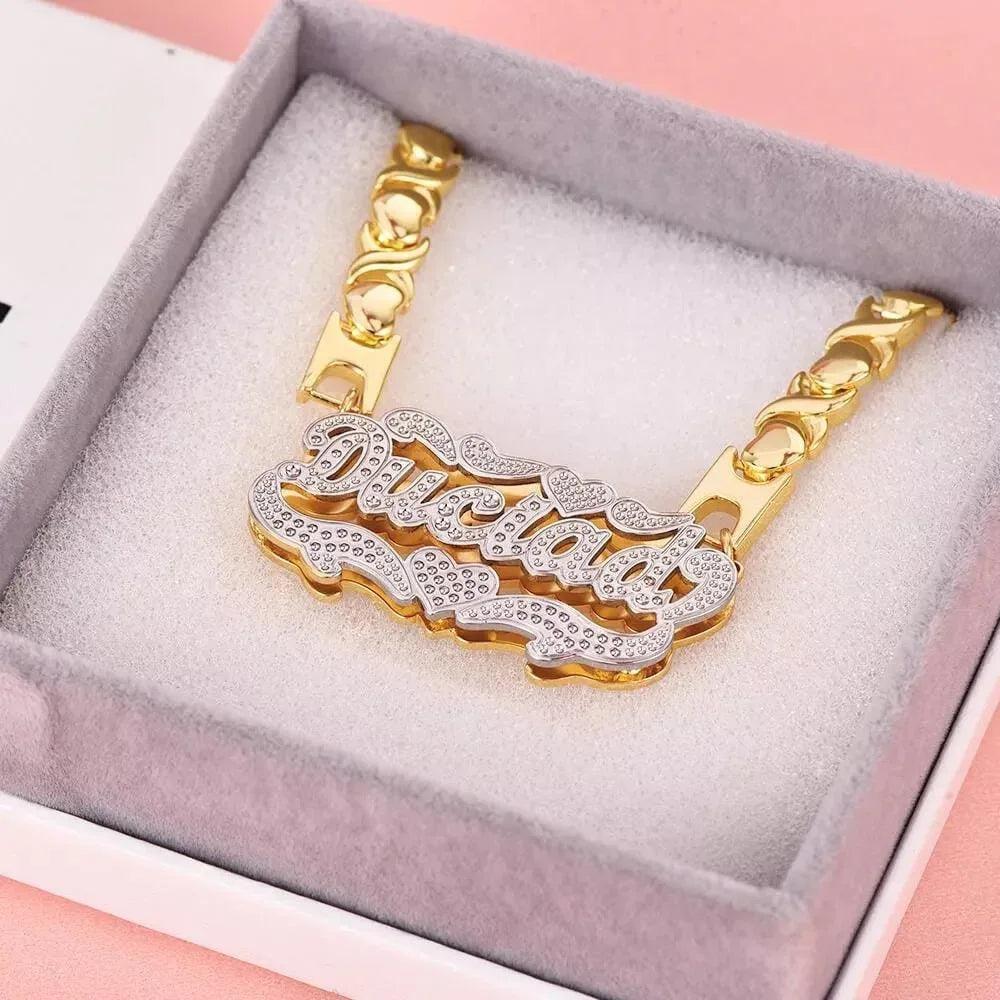 Personalized 3D Nameplate Pendant Necklace Two-Tone Stainless Steel - Dazzling Beauty Solution