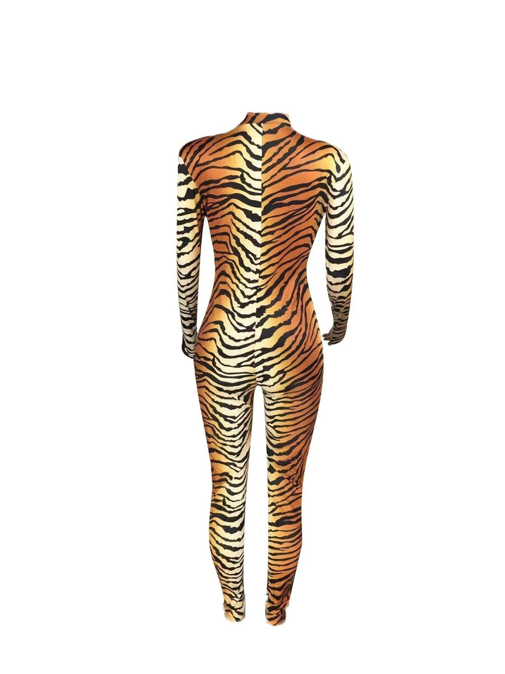 Women's Tiger Print Bodycon Jumpsuit - Sexy V-Neck Club Outfit