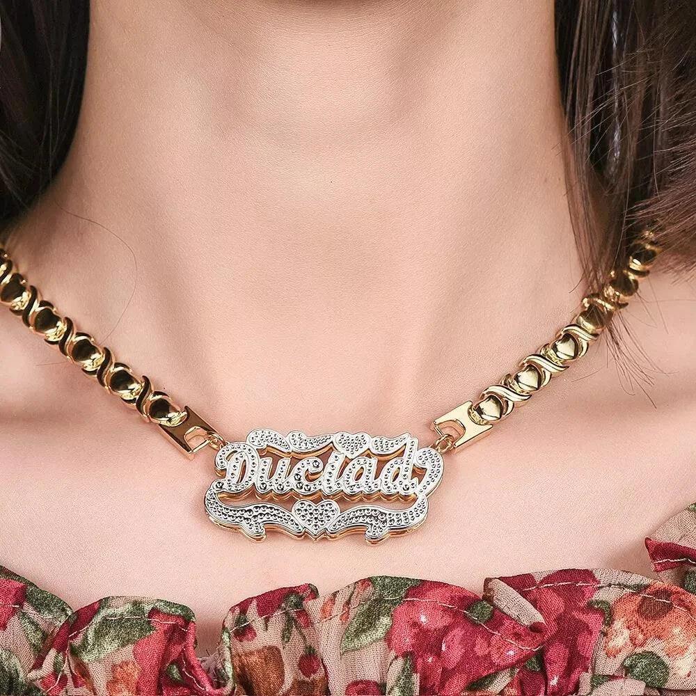 Personalized 3D Nameplate Pendant Necklace Two-Tone Stainless Steel - Dazzling Beauty Solution