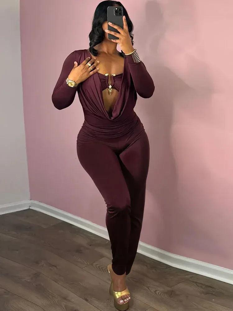Sisterlinda Slim Sexy Neck Jumpsuit for Women - Dazzling Beauty Solution