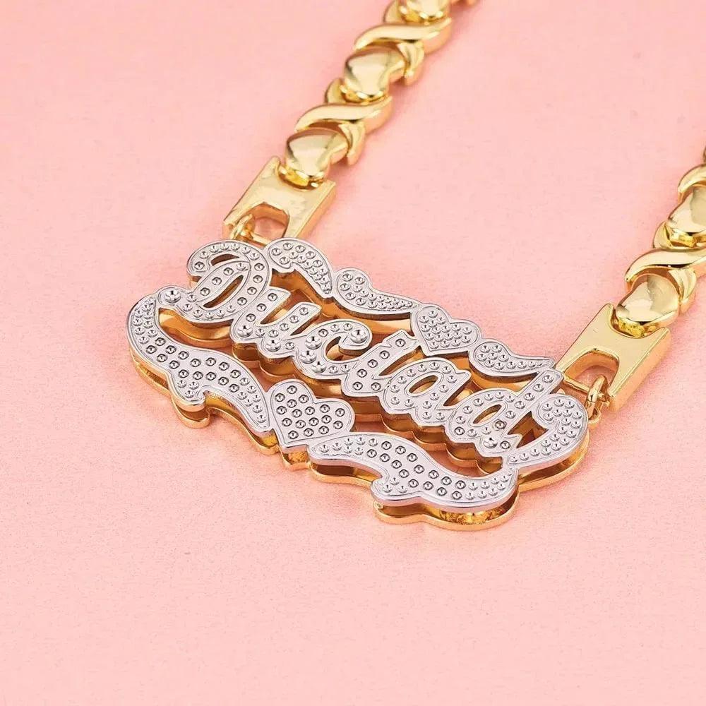 Personalized 3D Nameplate Pendant Necklace Two-Tone Stainless Steel - Dazzling Beauty Solution