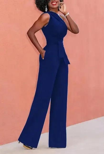 Women's 2-Piece Crop Top & Pants Set - Skew Collar Belted Outfit