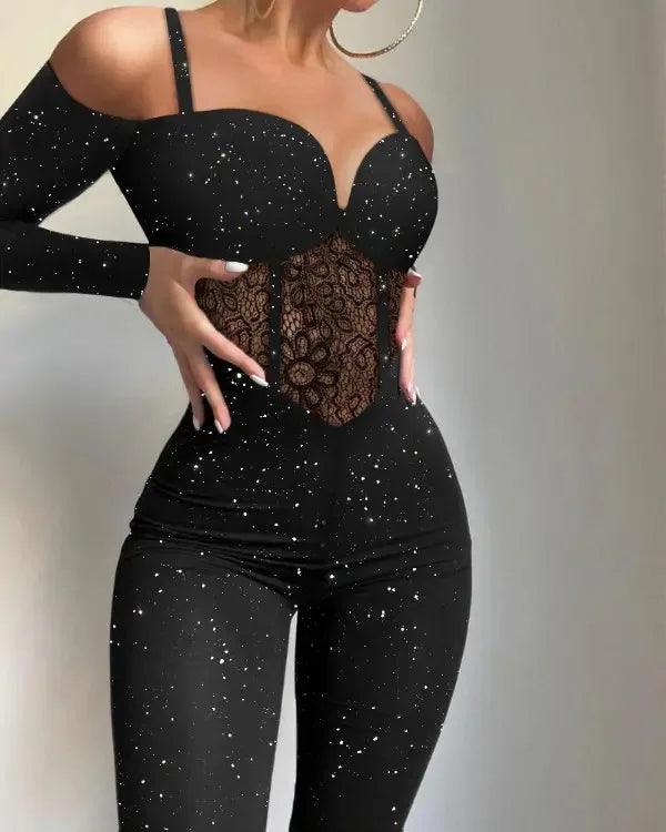 Women's Lace Bodycon Jumpsuit - Sexy Hollow Out One-Piece