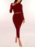 Women's Knit Two-Piece Set | Long Sleeve Crop Top & Bodycon Skirt | S–XXL