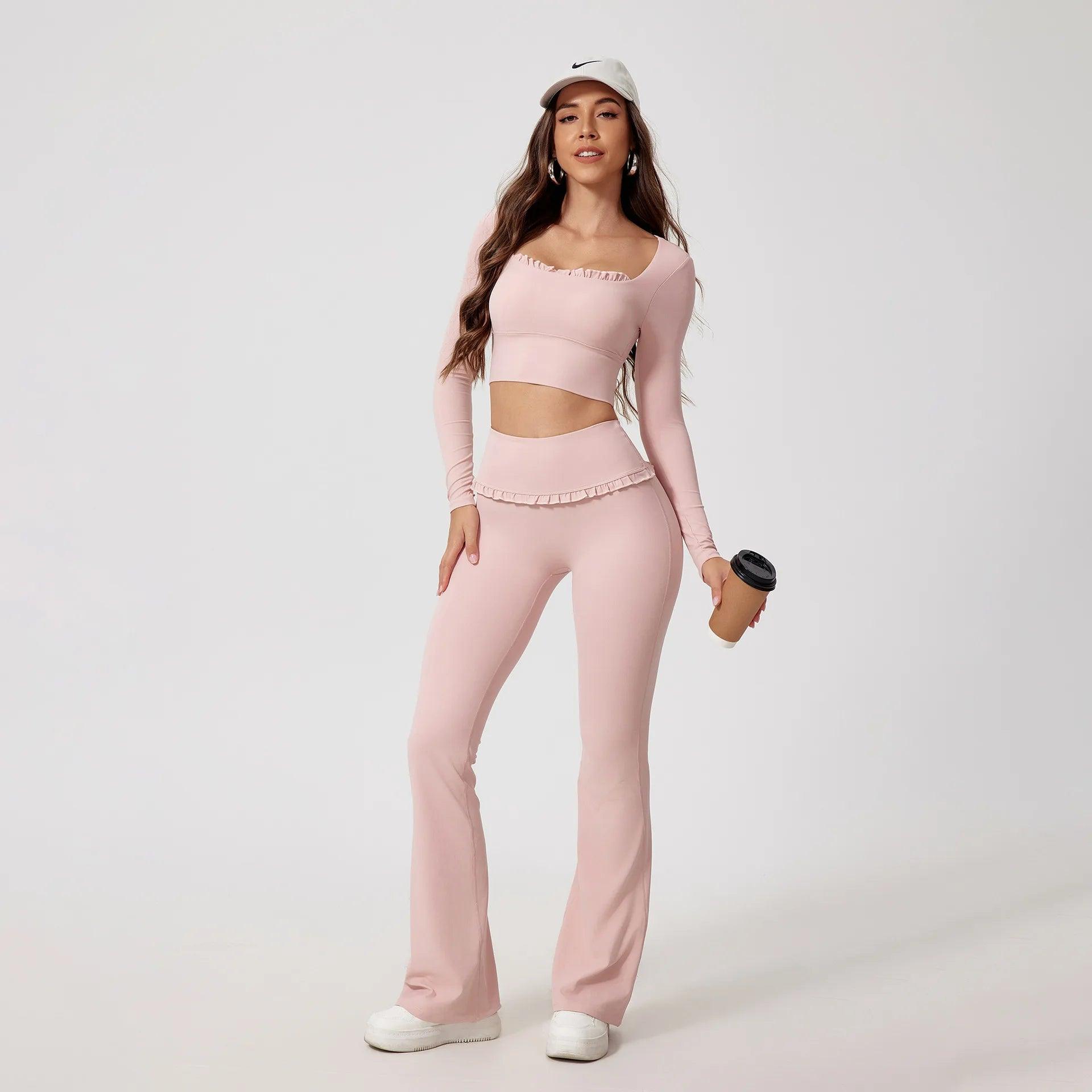 Women's 2-Piece Gym & Yoga Set | Quick-Dry Long Sleeve Top + Leggings | 6 Colors | S–XL