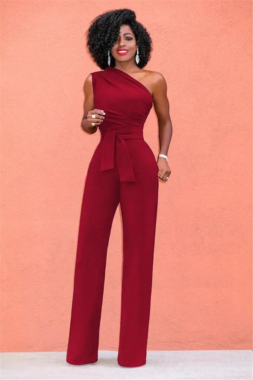Women's 2-Piece Crop Top & Pants Set - Skew Collar Belted Outfit