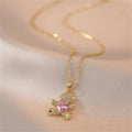 Sparkling Zircon Bear Pendant Necklace – Titanium Steel Lock Bone Chain for Women - Dazzling Beauty Solution