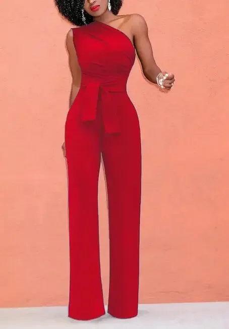Women's 2-Piece Crop Top & Pants Set - Skew Collar Belted Outfit