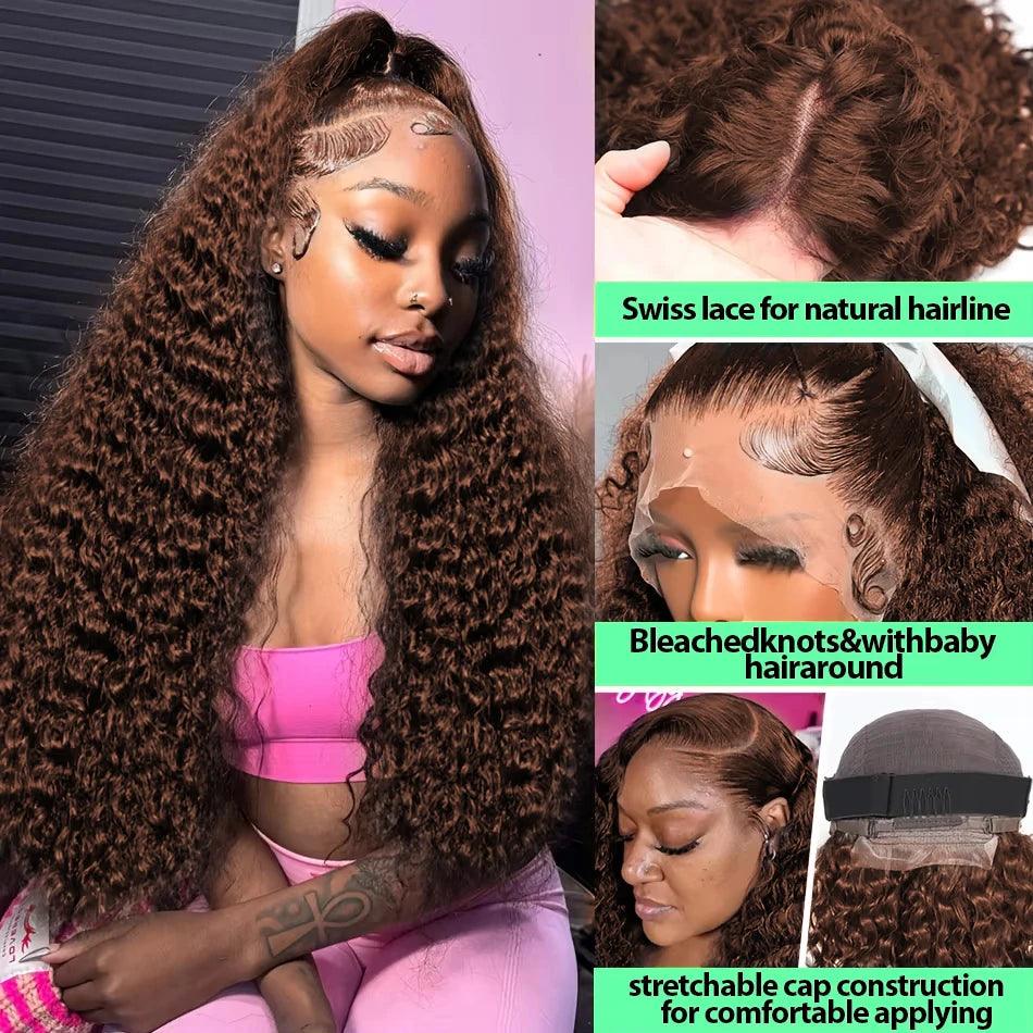 Chocolate Brown Deep Wave HD Lace Front Wig | #4 Colored Human Hair | 13x4 & 13x6 | 22"-40"