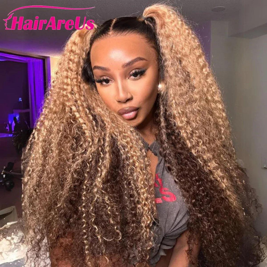 Honey Blonde Highlight Curly Wig – 13x6 HD Lace Front Human Hair - Dazzling Beauty Solution
