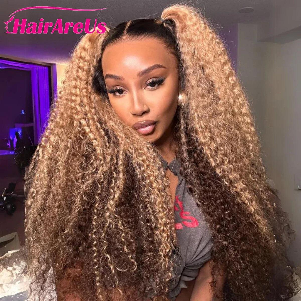 Honey Blonde Highlight Curly Wig – 13x6 HD Lace Front Human Hair - Dazzling Beauty Solution