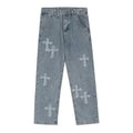 Men’s Loose Fit White Jeans – Y2K Cross Design - Dazzling Beauty Solution