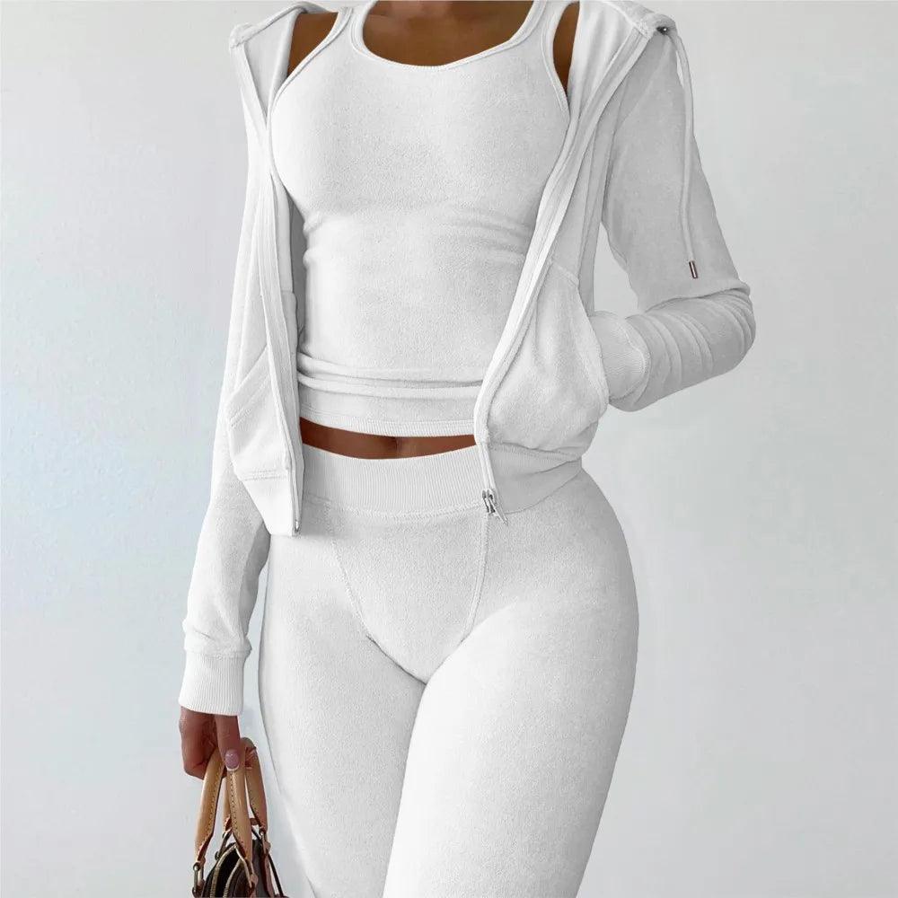 Women's Luxe Velvet 3-Piece Set - Hooded Sweatshirt, Vest & Pants