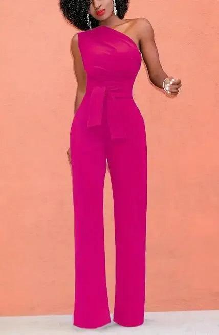 Women's 2-Piece Crop Top & Pants Set - Skew Collar Belted Outfit