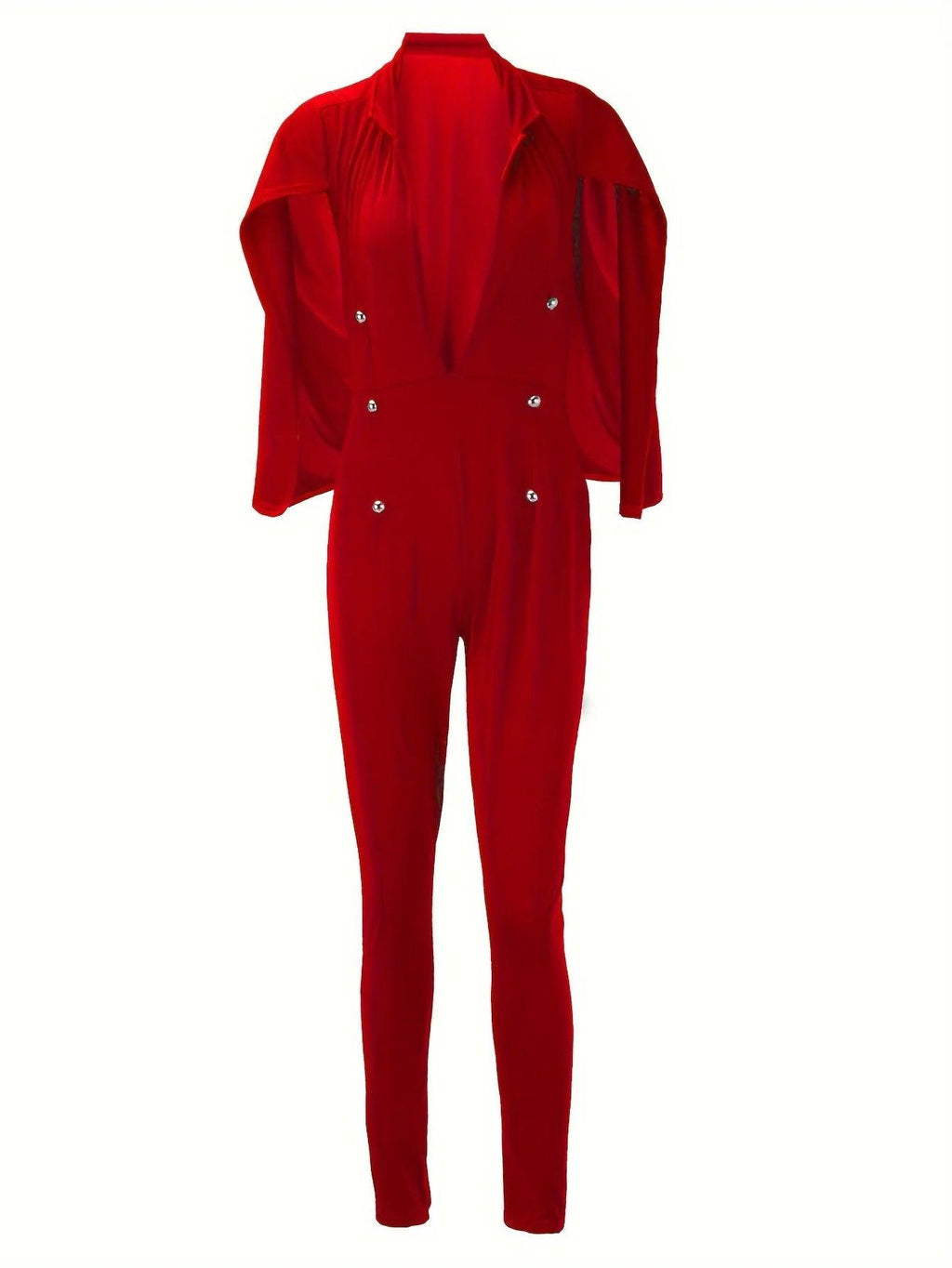 Women's Jumpsuit with Cape - Deep V-Neck Trouser Suit