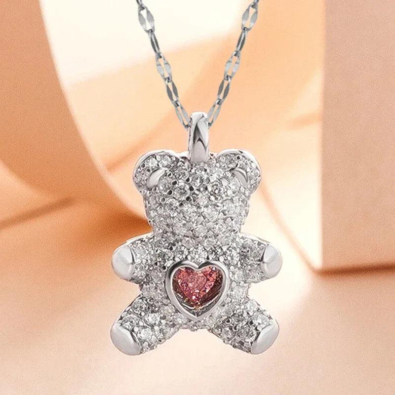 Lovely Bear Pendant Necklace – Golden Titanium Stainless Steel Jewelry for Women - Dazzling Beauty Solution