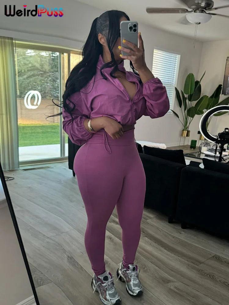 Women's 2-Piece Tracksuit - Zip Jacket & Leggings Set