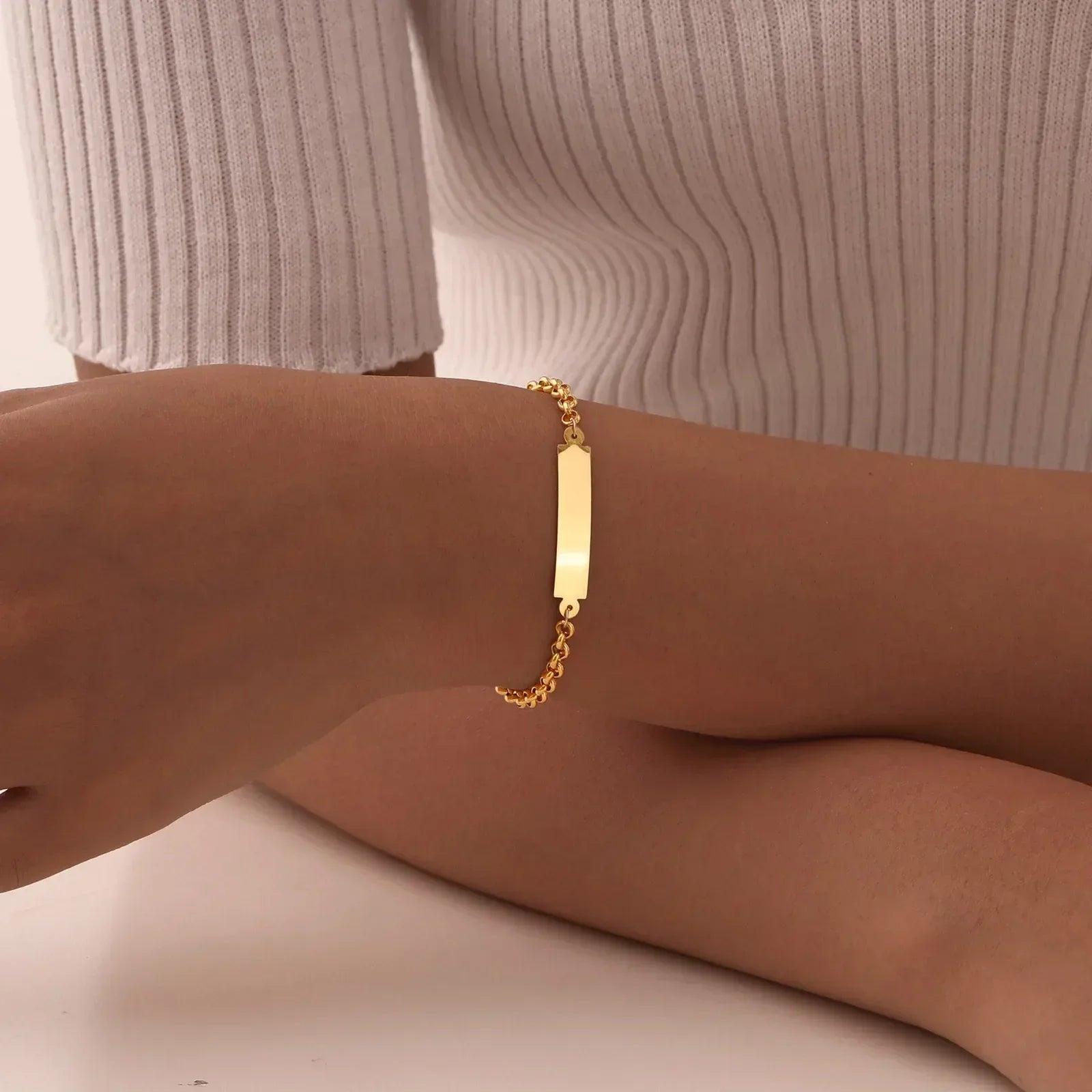Personalized Engraved Name & Date Bracelet – Adjustable Stainless Steel Rolo Chain (Copy) - Dazzling Beauty Solution