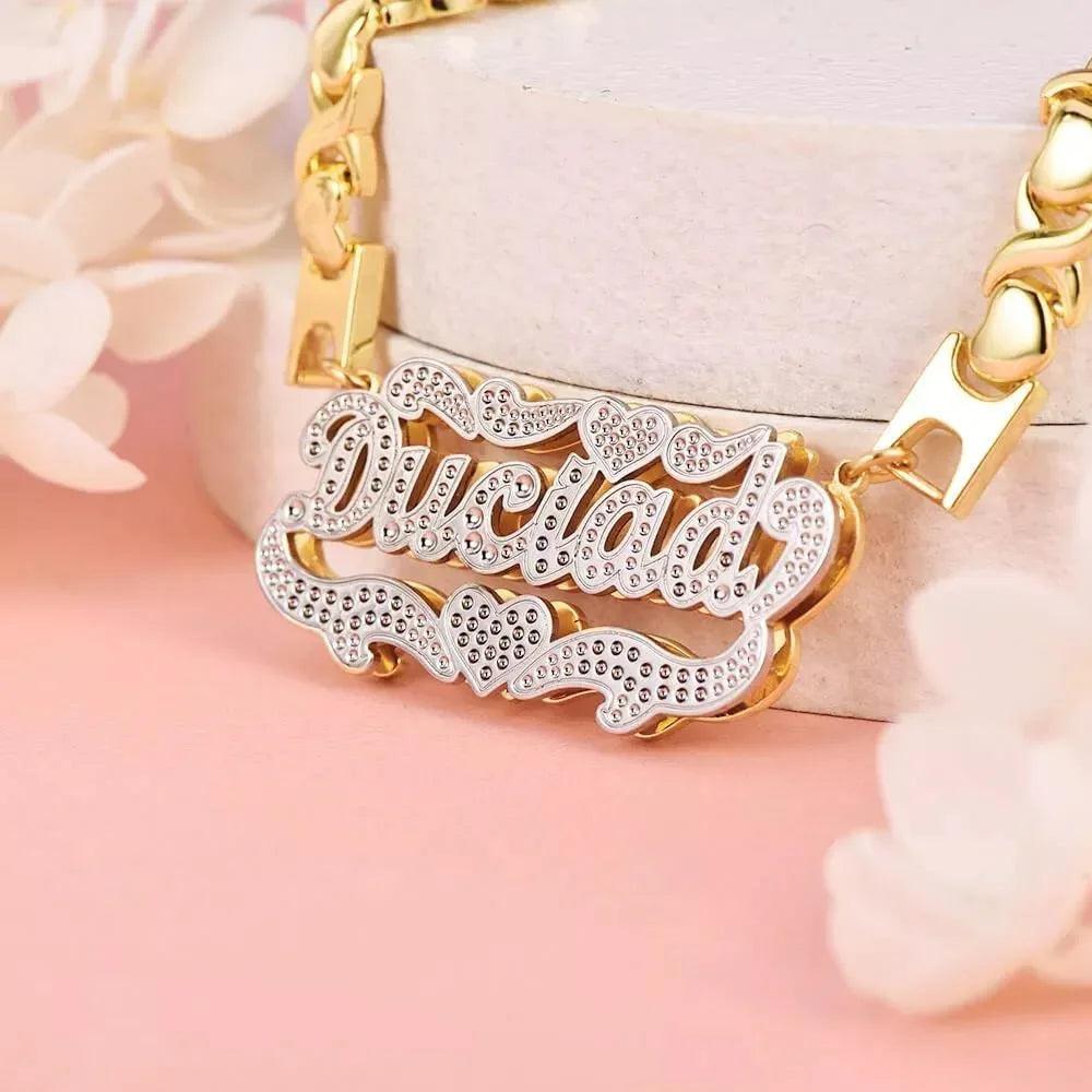 Personalized 3D Nameplate Pendant Necklace Two-Tone Stainless Steel - Dazzling Beauty Solution