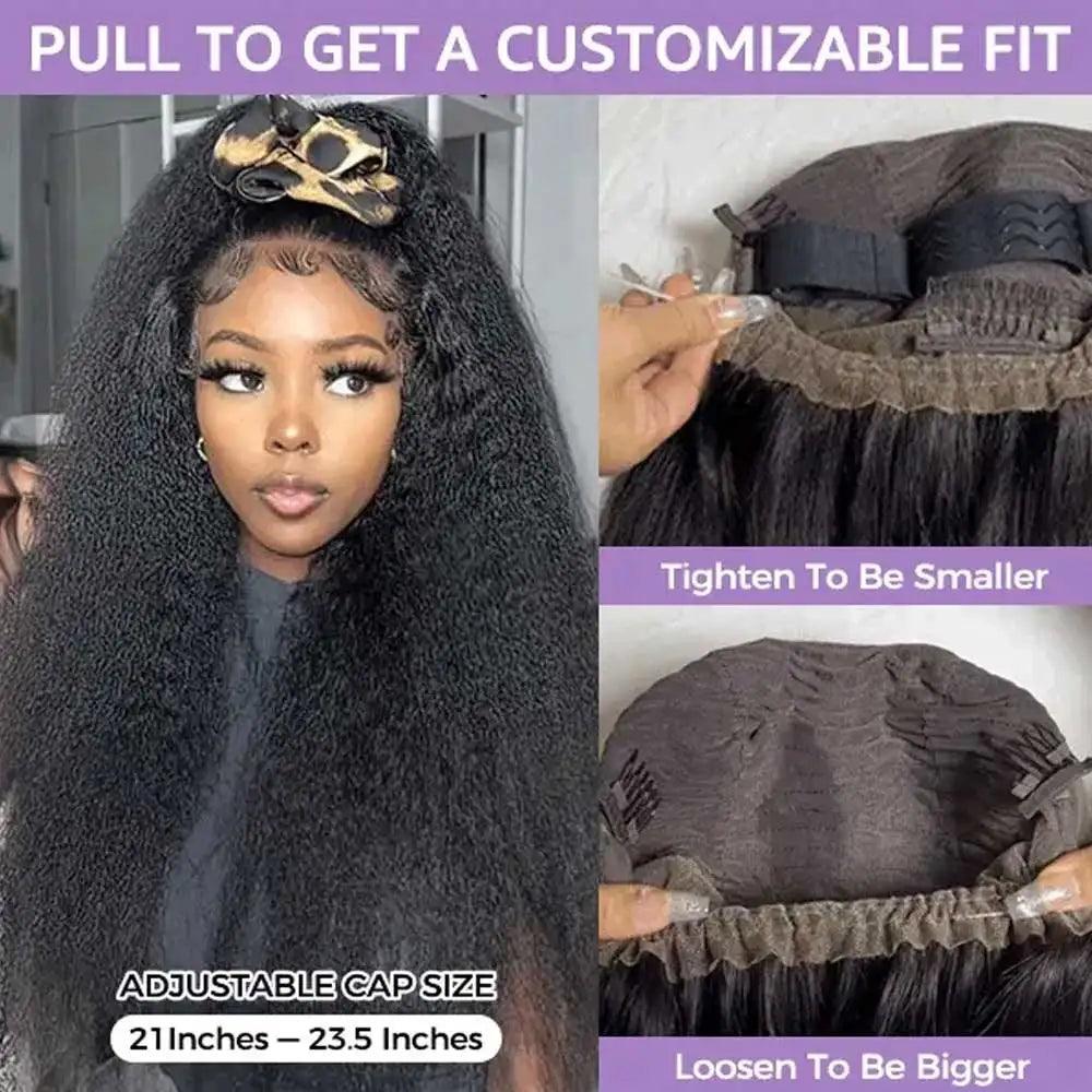 360 Lace Glueless Wig - Kinky Straight Human Hair with Invisible Strap