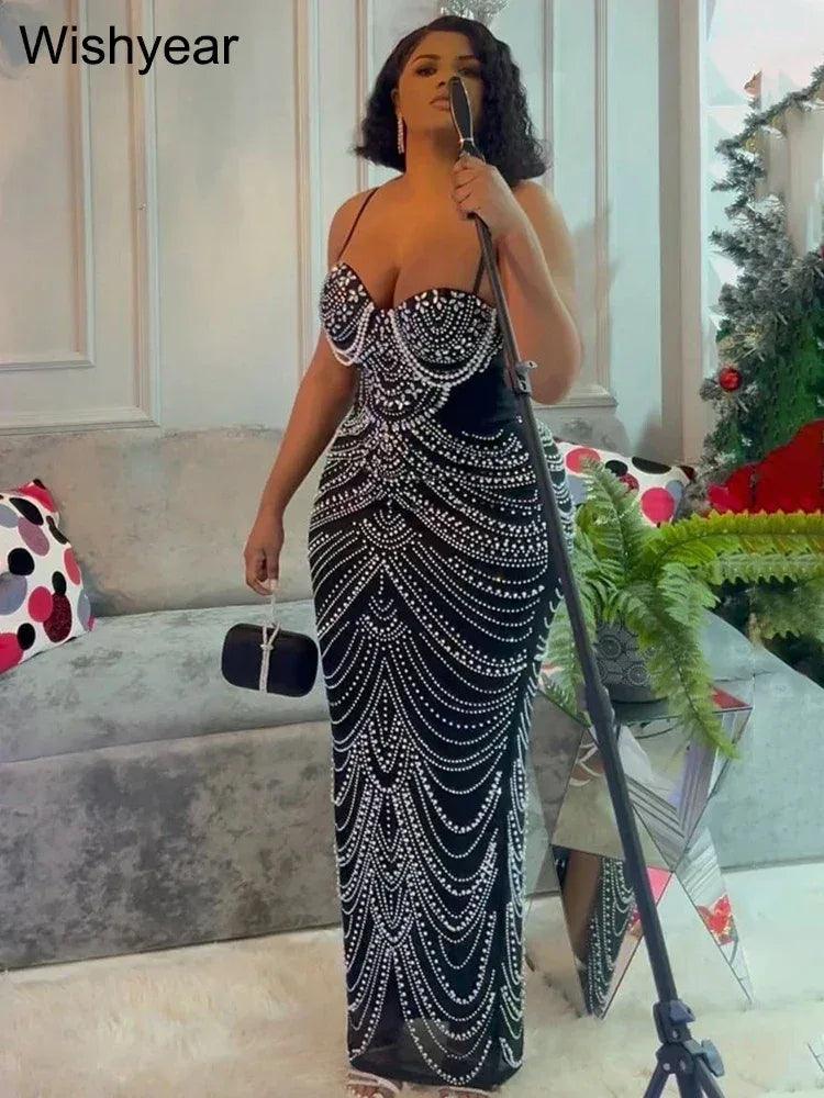 Rhinestone & Pearl Formal Evening Gown – Brown & Black - Dazzling Beauty Solution
