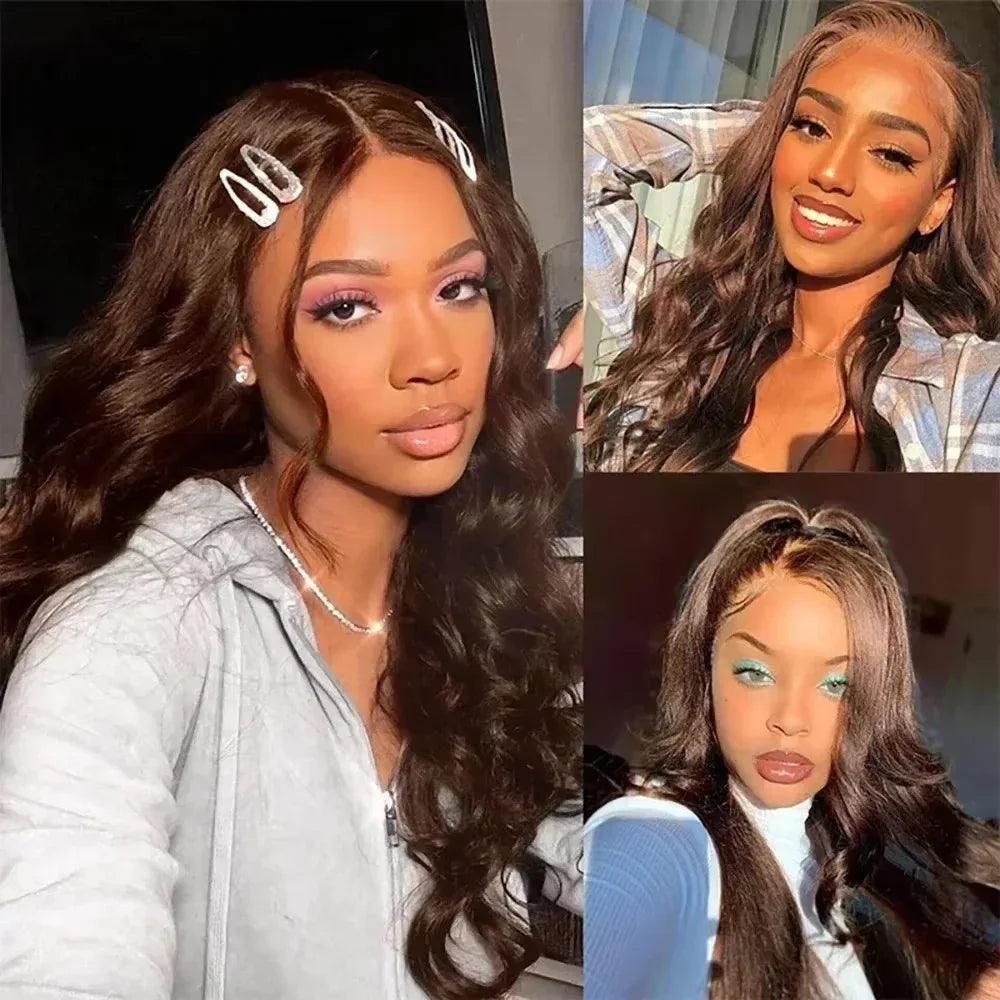 Chocolate Brown Body Wave HD Lace Front Wig – 13x6 Human Hair, 46 Inch - Dazzling Beauty Solution