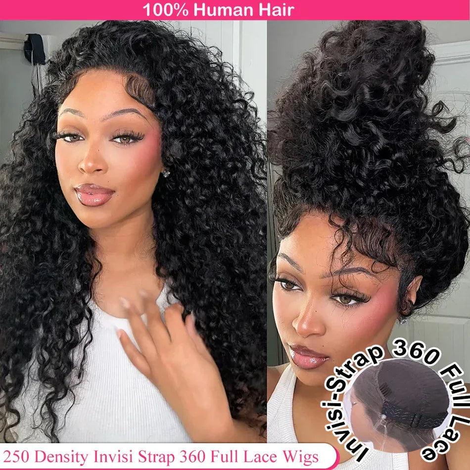 Invisi Strap HD 360 Glueless Deep Curly Wig – 250% Density Full Lace Luxury - Dazzling Beauty Solution