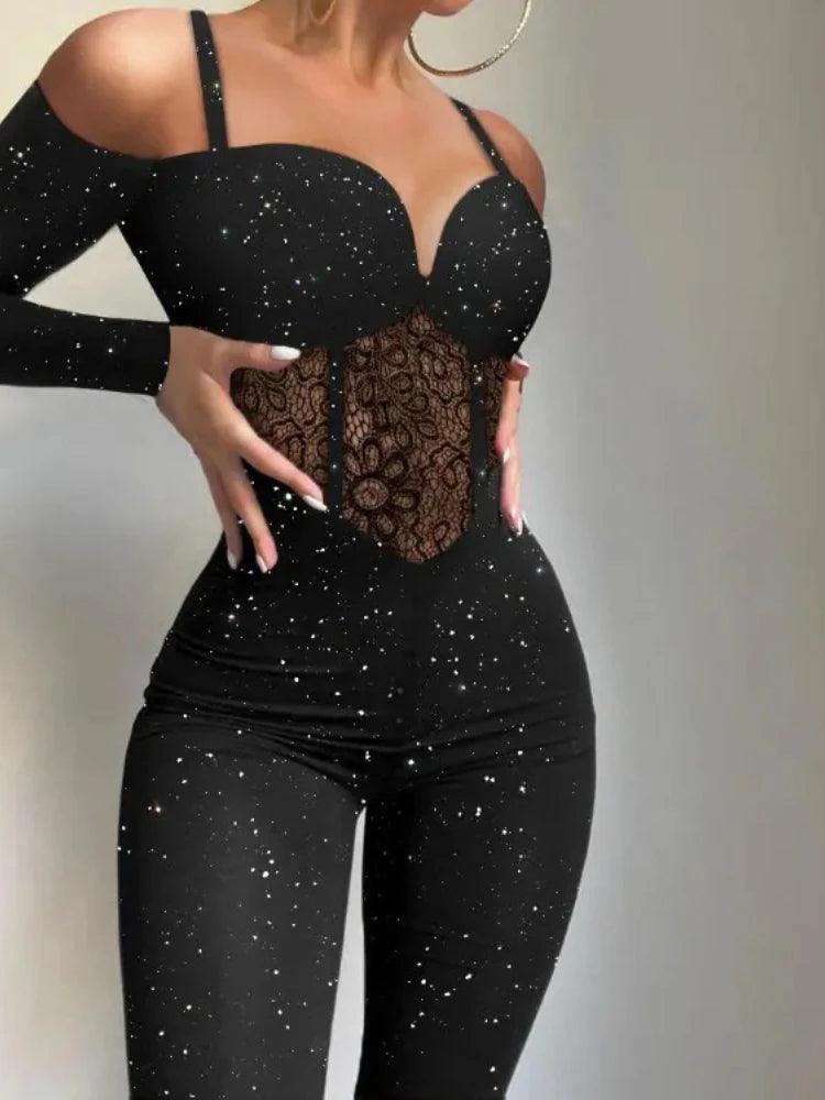 Women's Lace Bodycon Jumpsuit - Sexy Hollow Out One-Piece