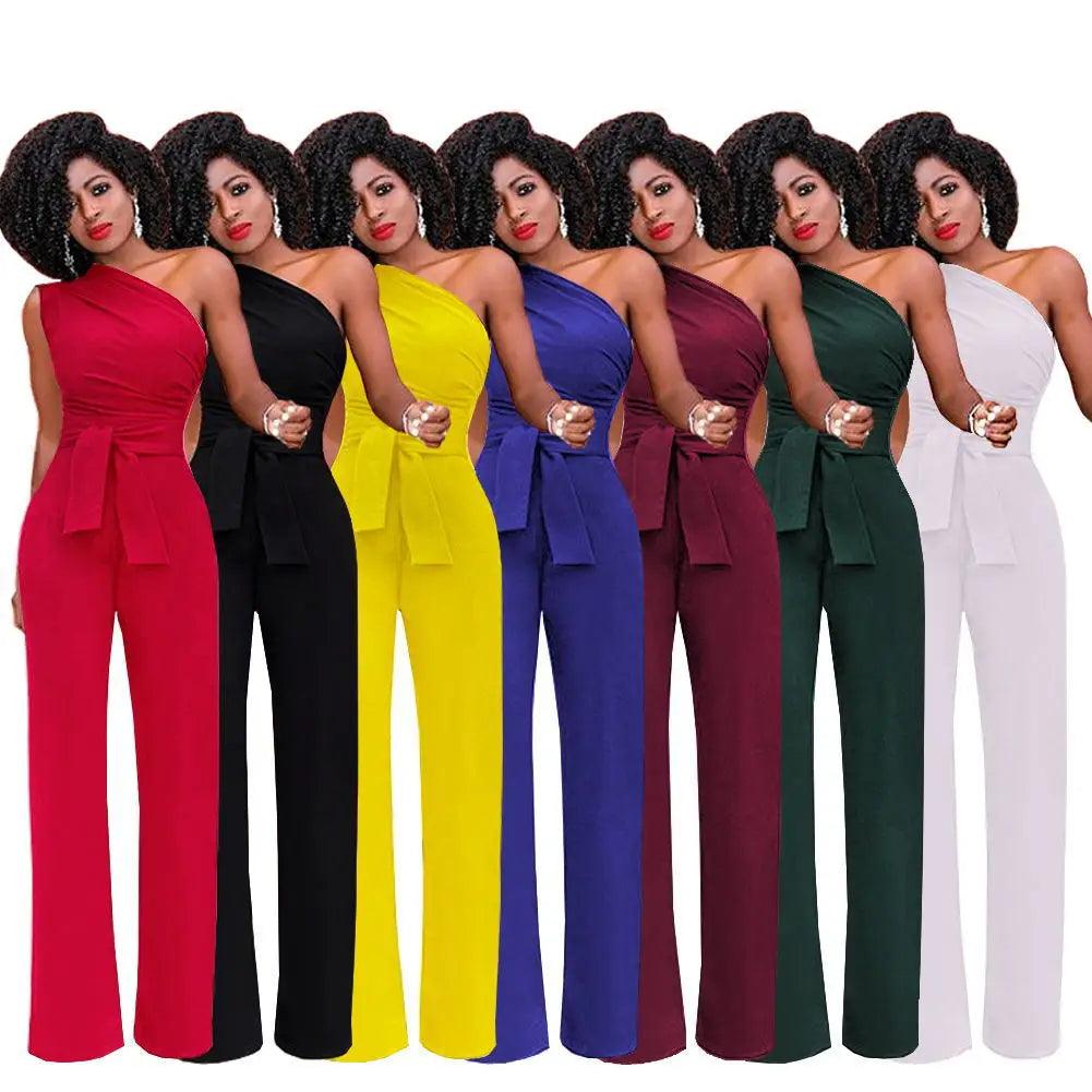Women's 2-Piece Crop Top & Pants Set - Skew Collar Belted Outfit