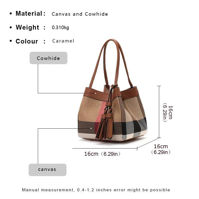 Aidrani Women's Plaid Canvas Cowhide Small Handbag Caramel - Dazzling Beauty Solution