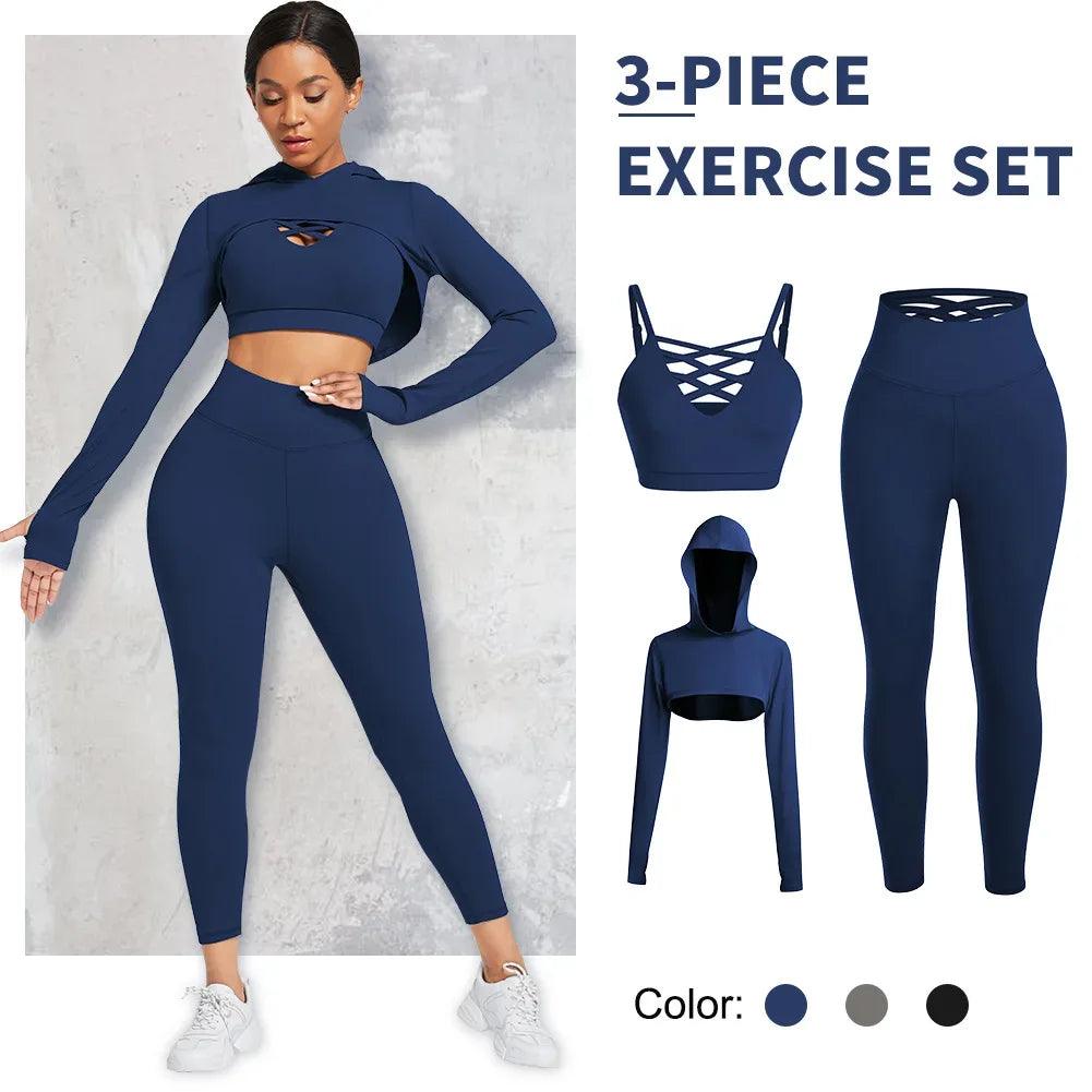 Custom Logo 3-Piece Seamless Fitness Activewear Set – High-Waist Yoga Outfit - Dazzling Beauty Solution