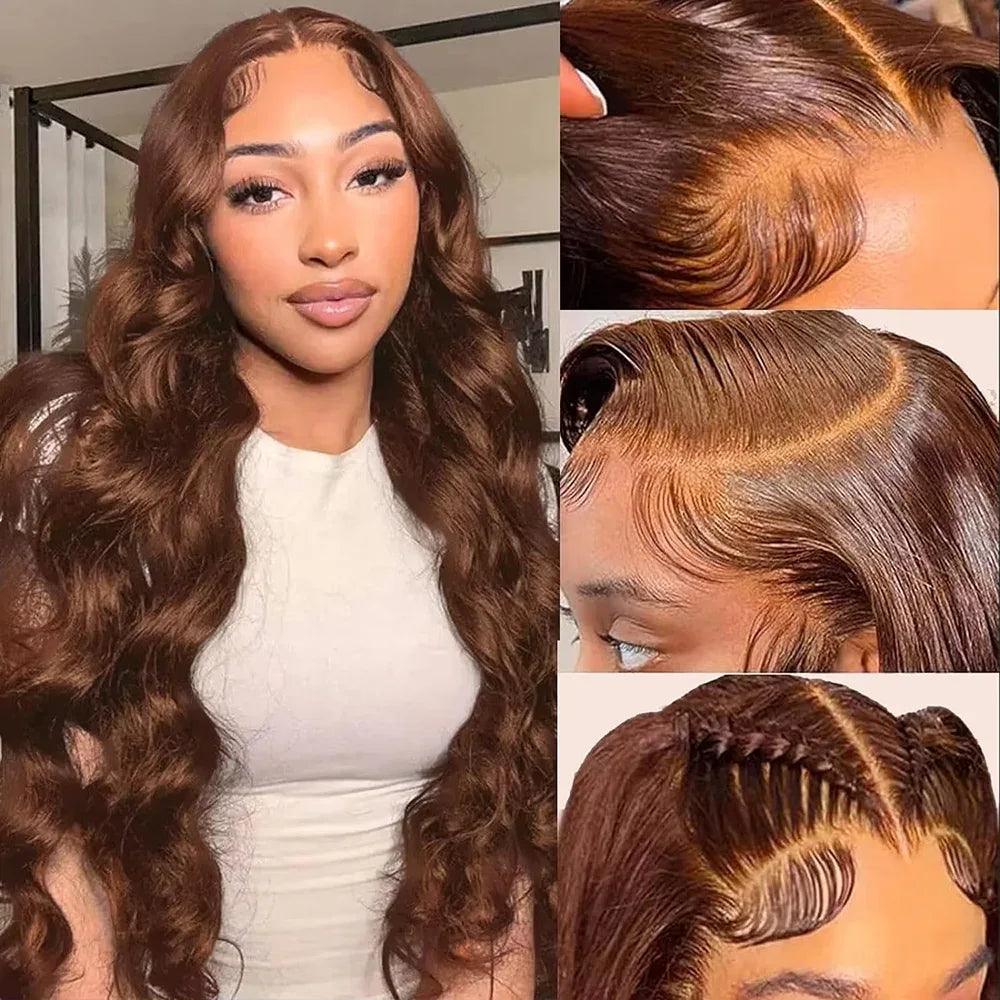 Chocolate Brown Body Wave HD Lace Front Wig – 13x6 Human Hair, 46 Inch - Dazzling Beauty Solution