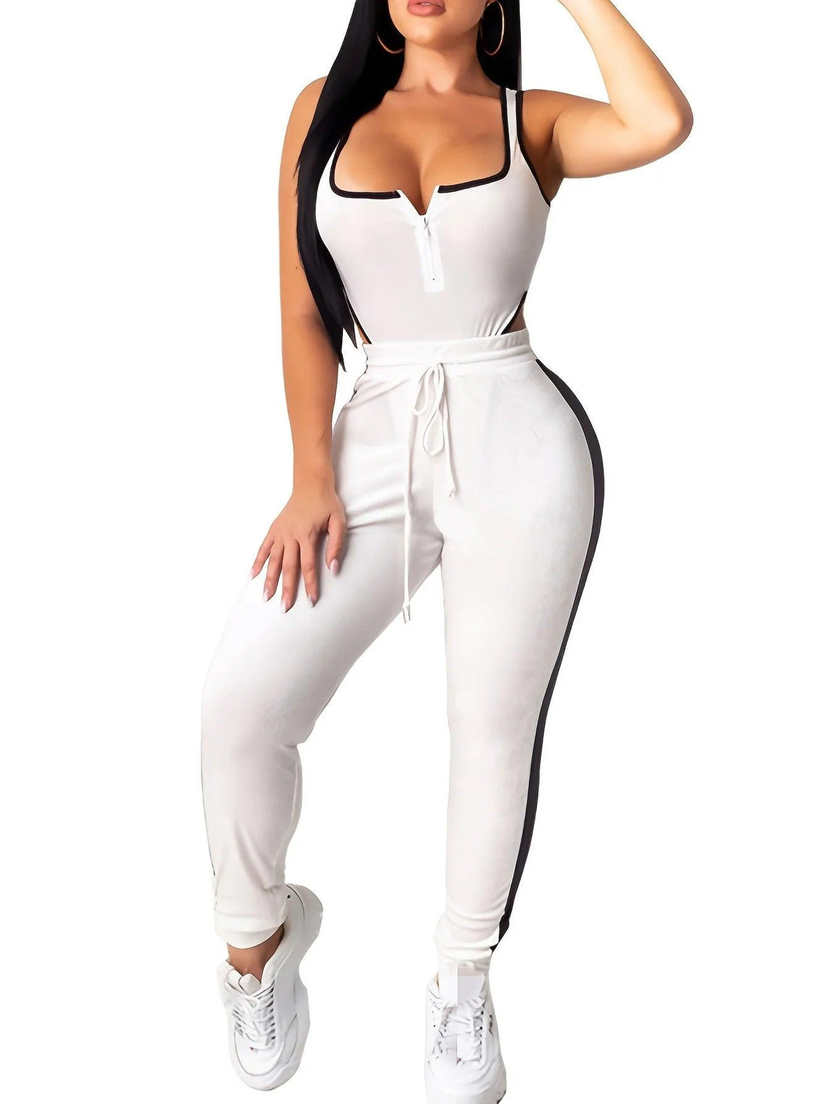Women's Sexy Cutout Bodysuit & High Waist Pants Set - 2-Piece Festival Outfit